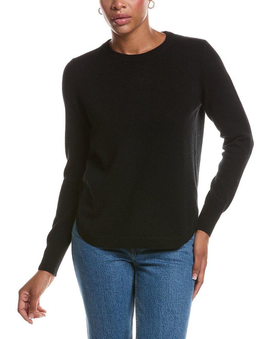 Autumn Cashmere Black Solid Shirttail Crewneck 100% Cashmere Sweater