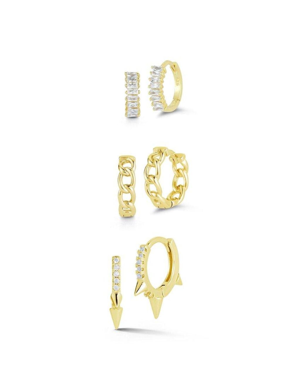 Glaze Jewelry Metallic 14k Over Silver Cz Combo Set Of Huggie Earrings