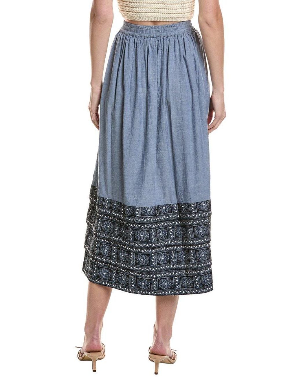 AREA STARS Blue Chambray Embroidered Skirt