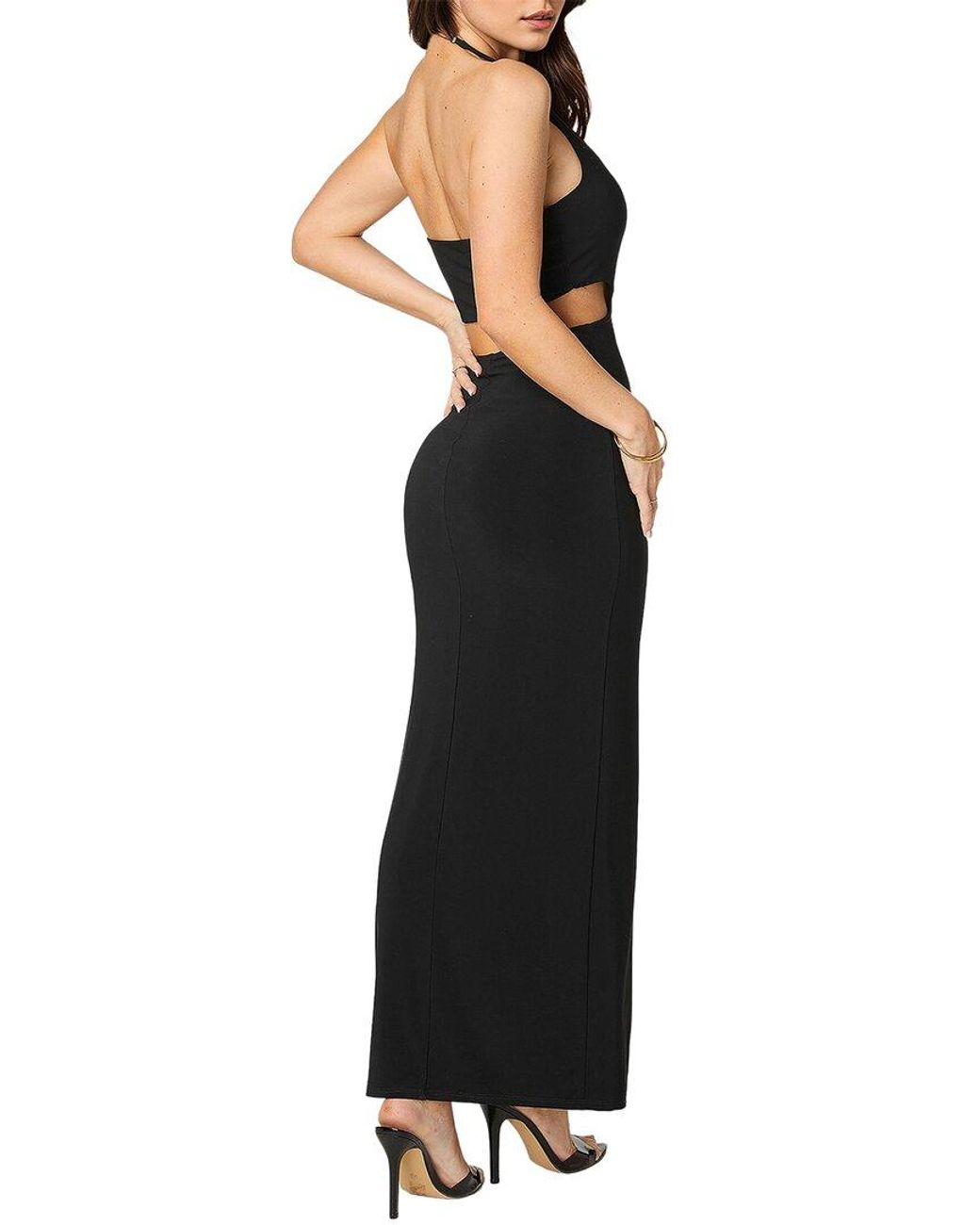 Bebe Black Slit Front Cutout Halter Maxi Dress