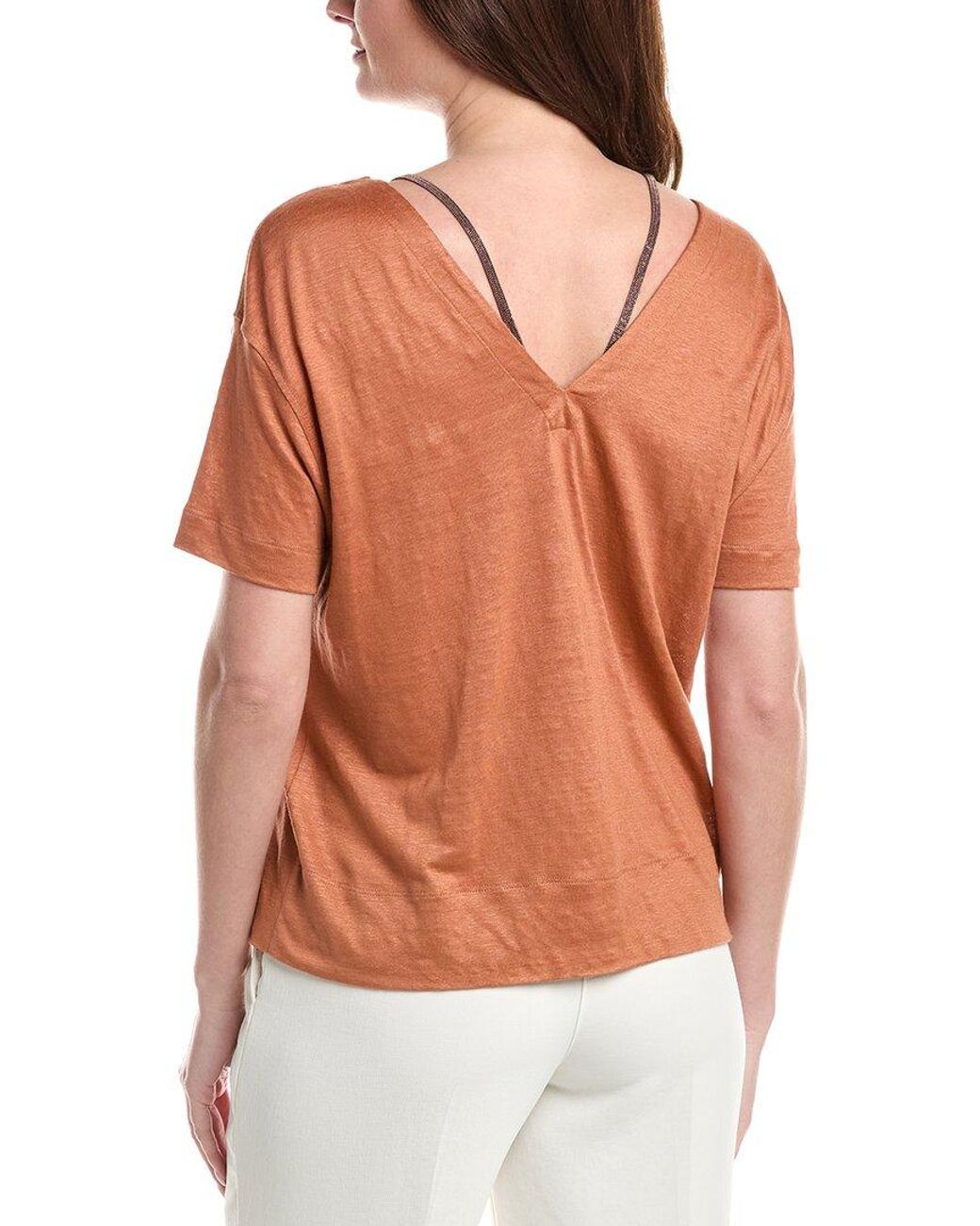 Brunello Cucinelli Orange Linen & Silk-Blend T-Shirt