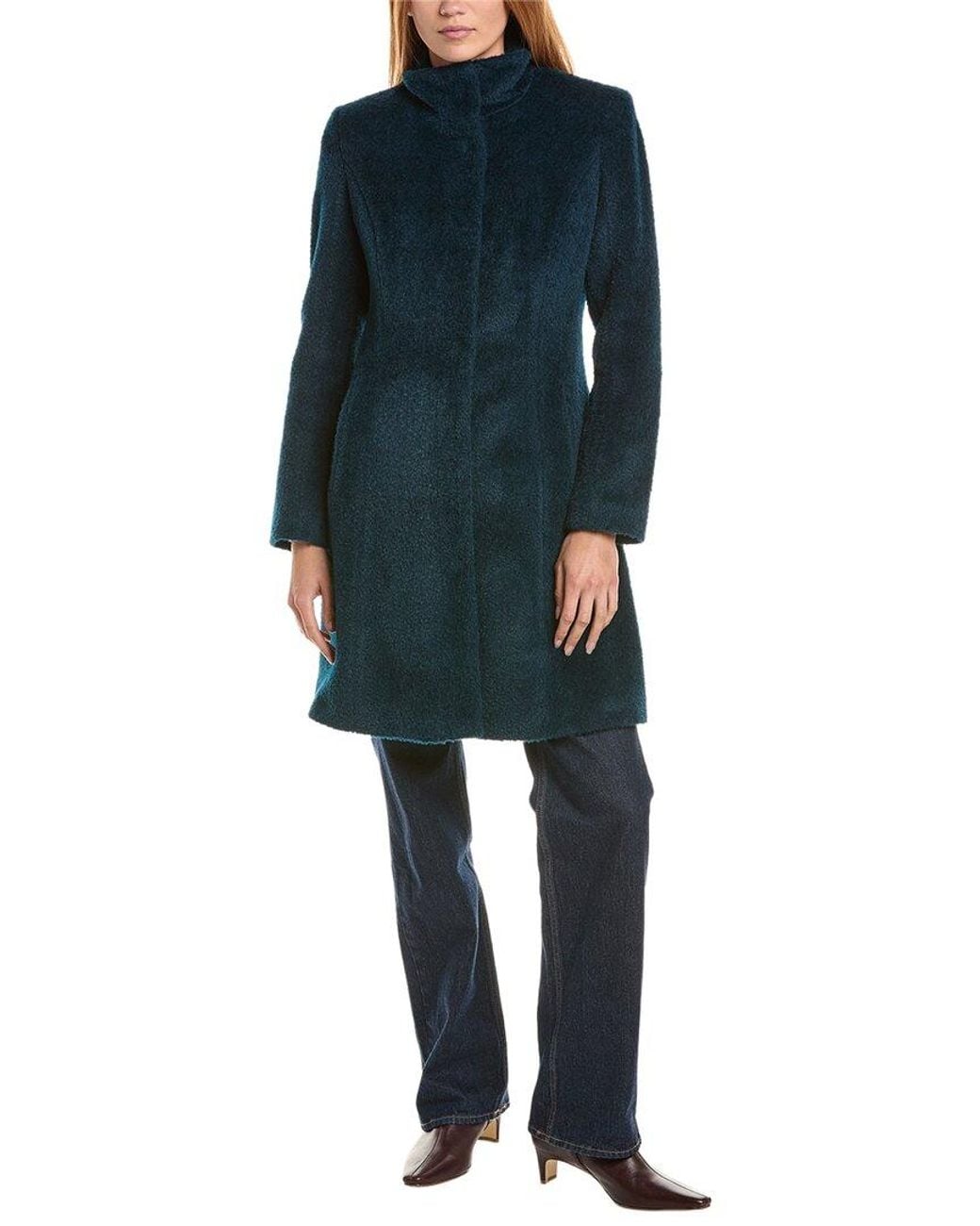 Sofiacashmere Blue Sofiacashmere Stand Collar Wool & Alpaca-Blend Coat
