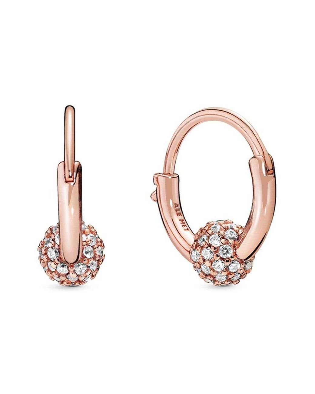 PANDORA Signature 14k Rose Gold Plated Cz Hoops in Pink | Lyst