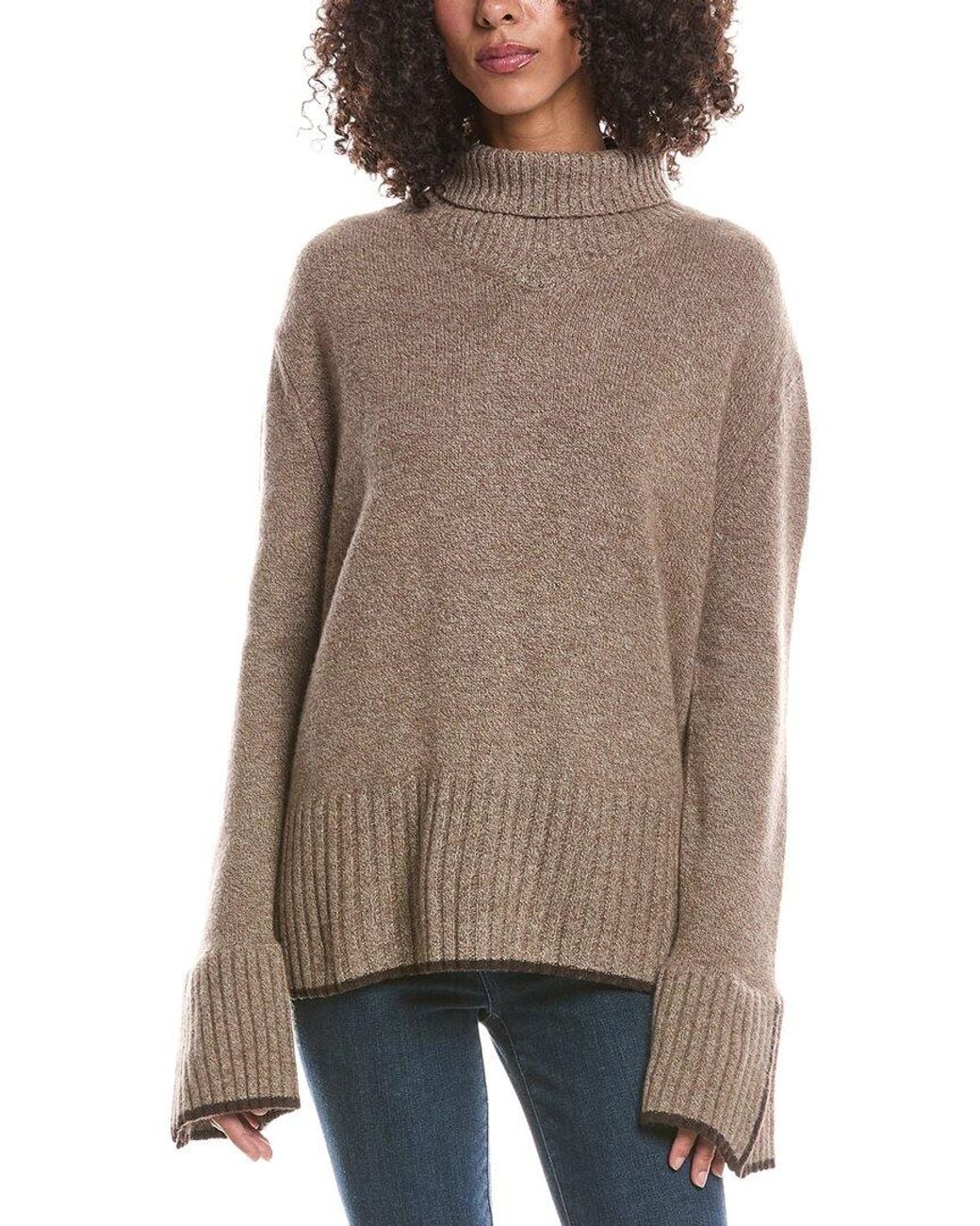 Brodie Cashmere Brown Split Cuff High Neck 100% Cashmere Sweater