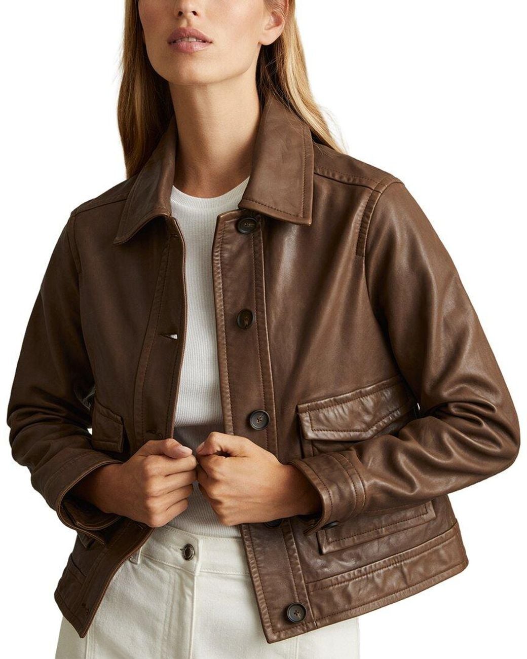 Reiss Brown Hanson Leather Jacket