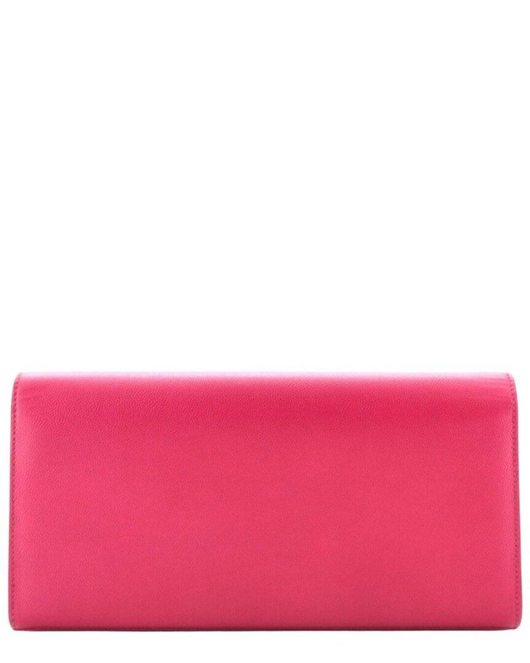 Saint Laurent Pink Sheep Leather Classic Monogram Clutch Long (Authentic Pre- Loved)