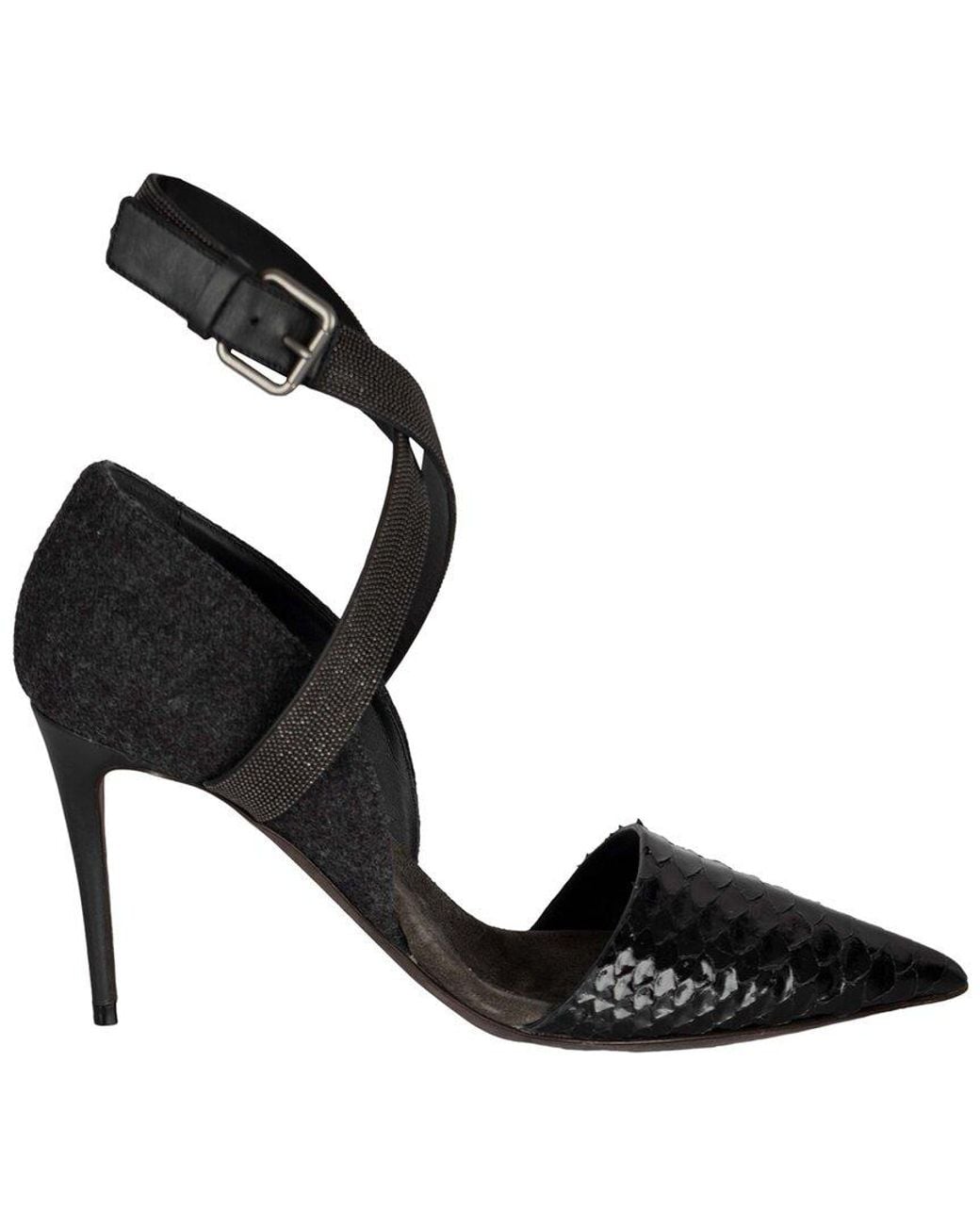 Brunello Cucinelli Black Leather Monili Beaded Ankle Strap Pump (authentic Pre-loved)