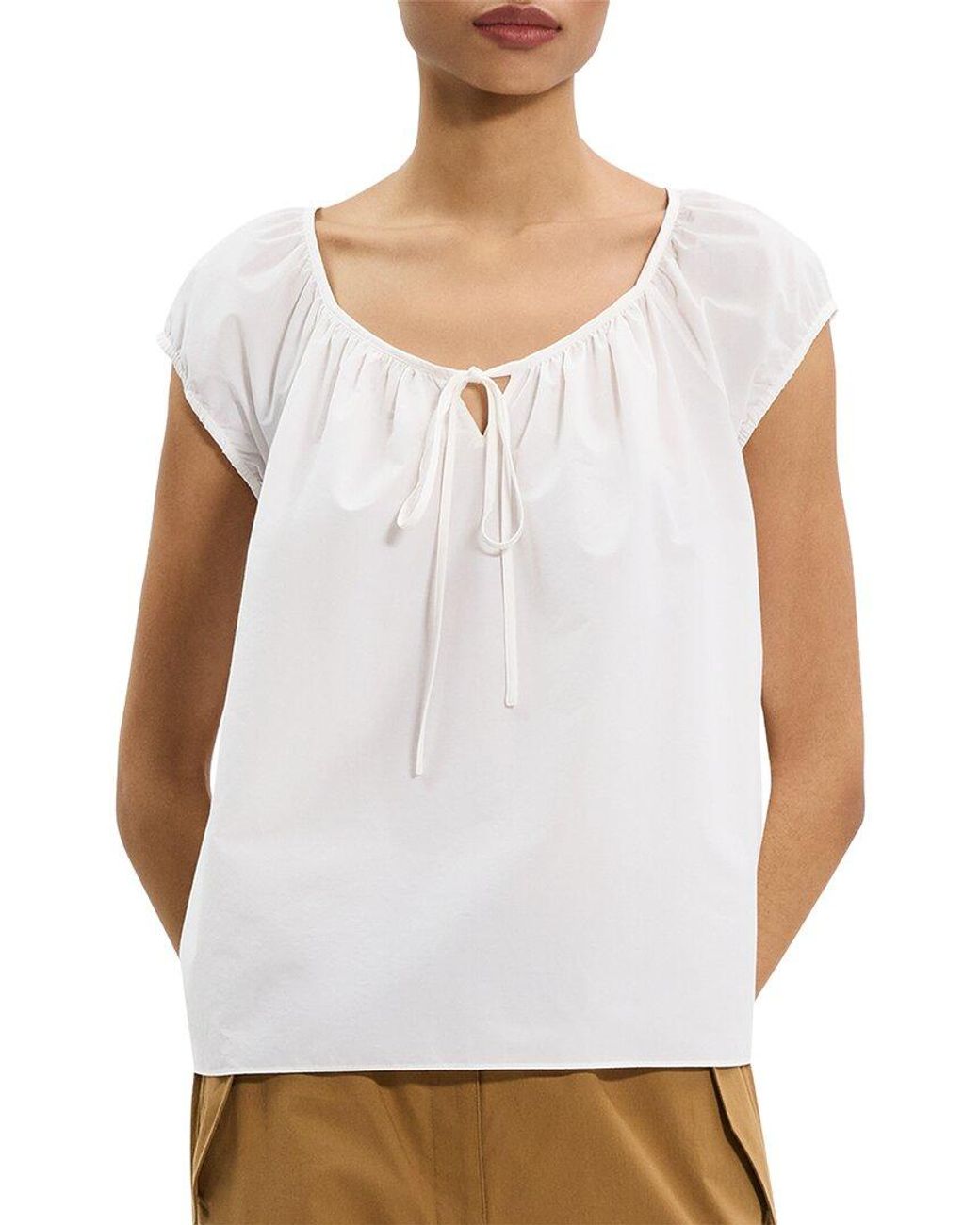 Theory White Easy Tie Blouse Woven Top