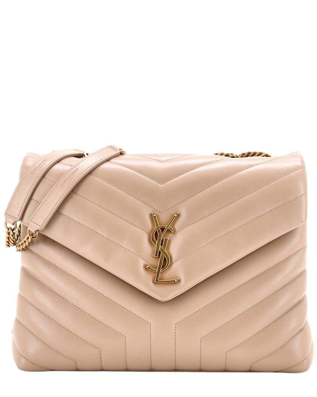 Saint Laurent Natural Matelasse Chevron Leather Loulou Shoulder Bag Medium (Authentic Pre-Loved)