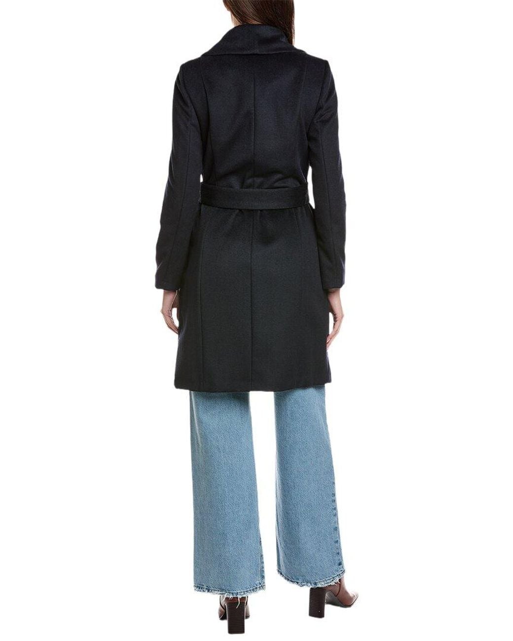 Cole Haan Black Wool-Blend Wrap Coat