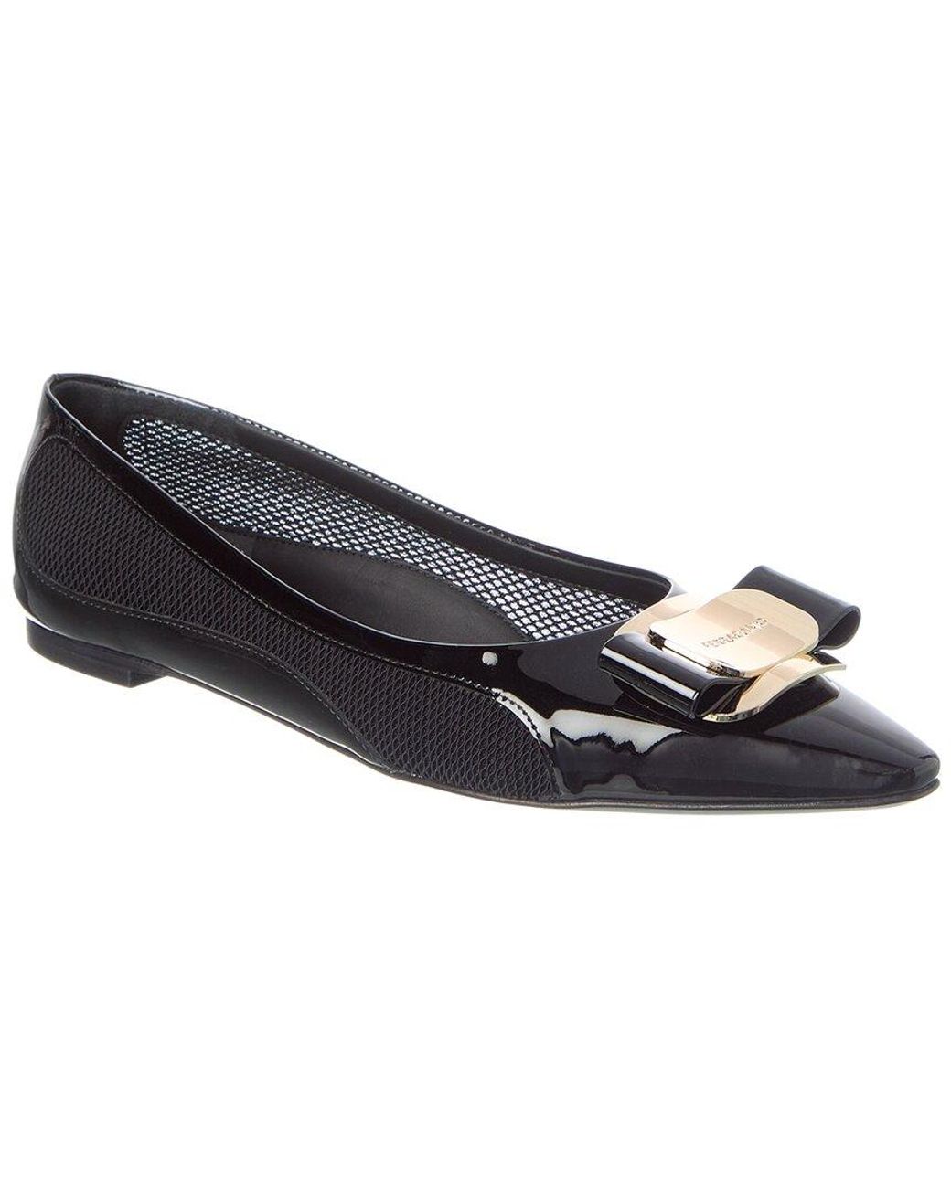 Ferragamo Black Zea Bow Leather Ballet Flat