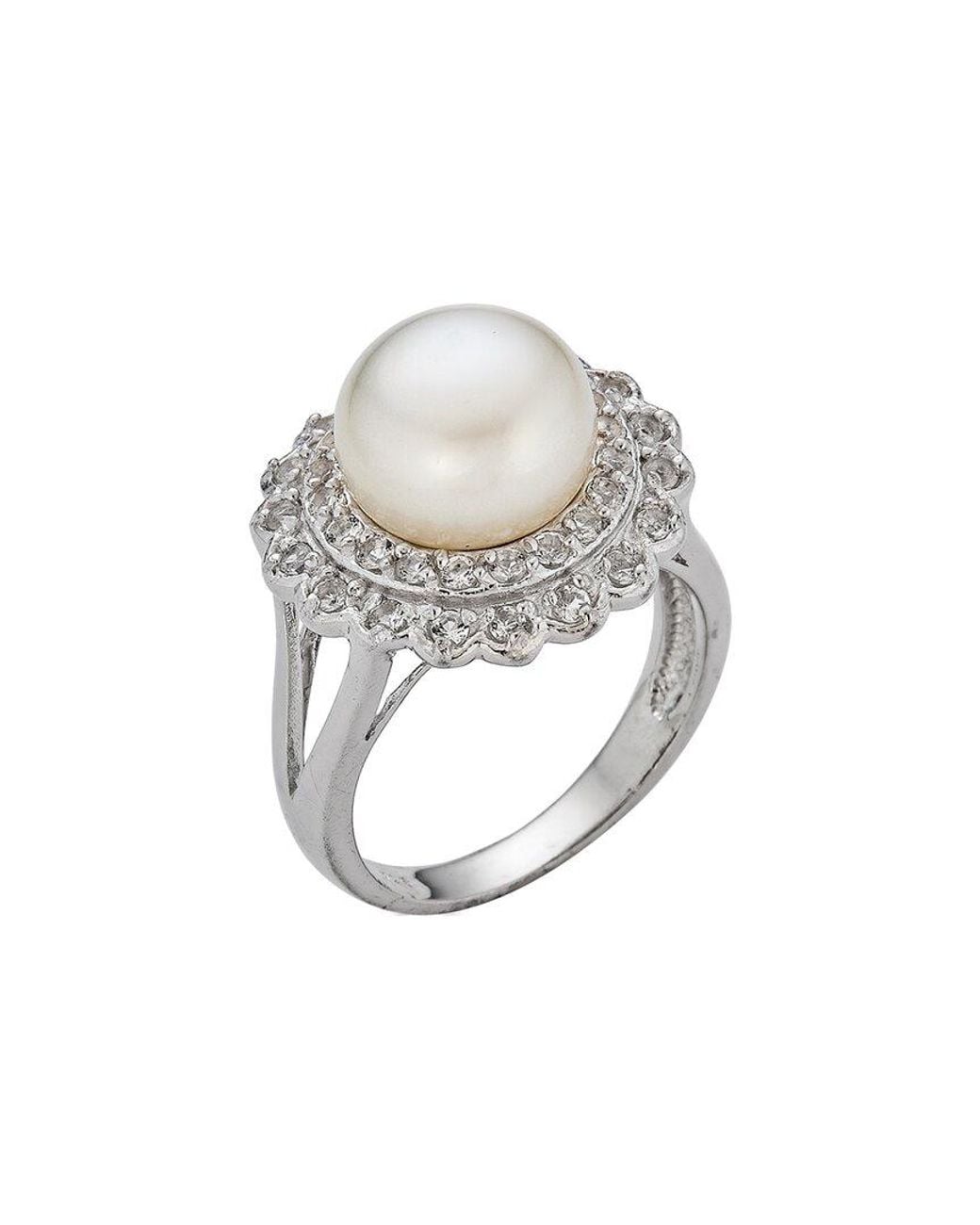 Belpearl White Silver 10-11mm Pearl Cz Ring