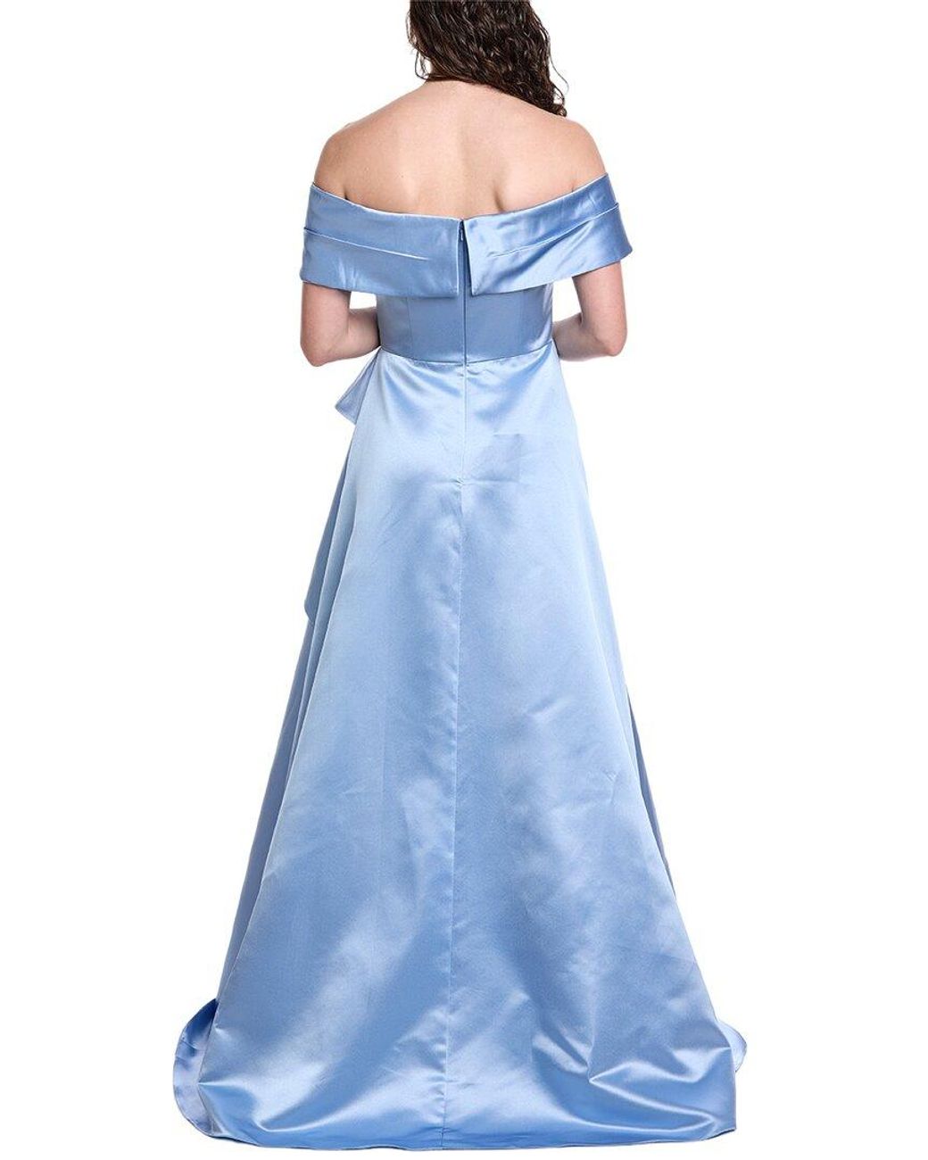 Rene Ruiz Blue Off-The-Shoulder A-Line Gown