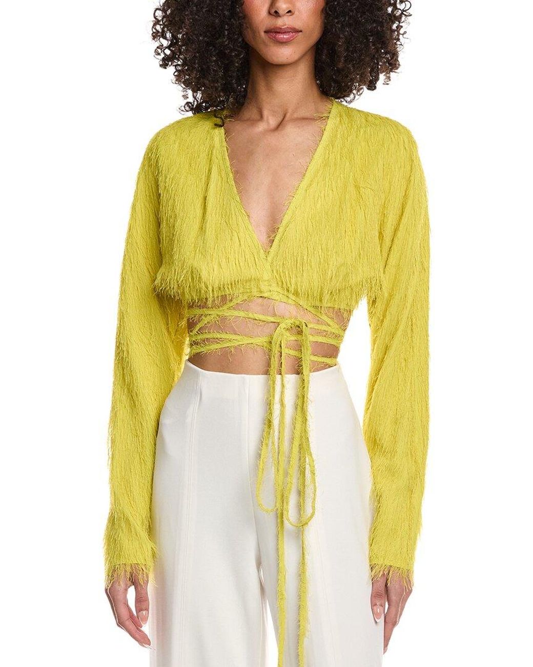 LAPOINTE Yellow Lightweight Fringe Tie Waist Top