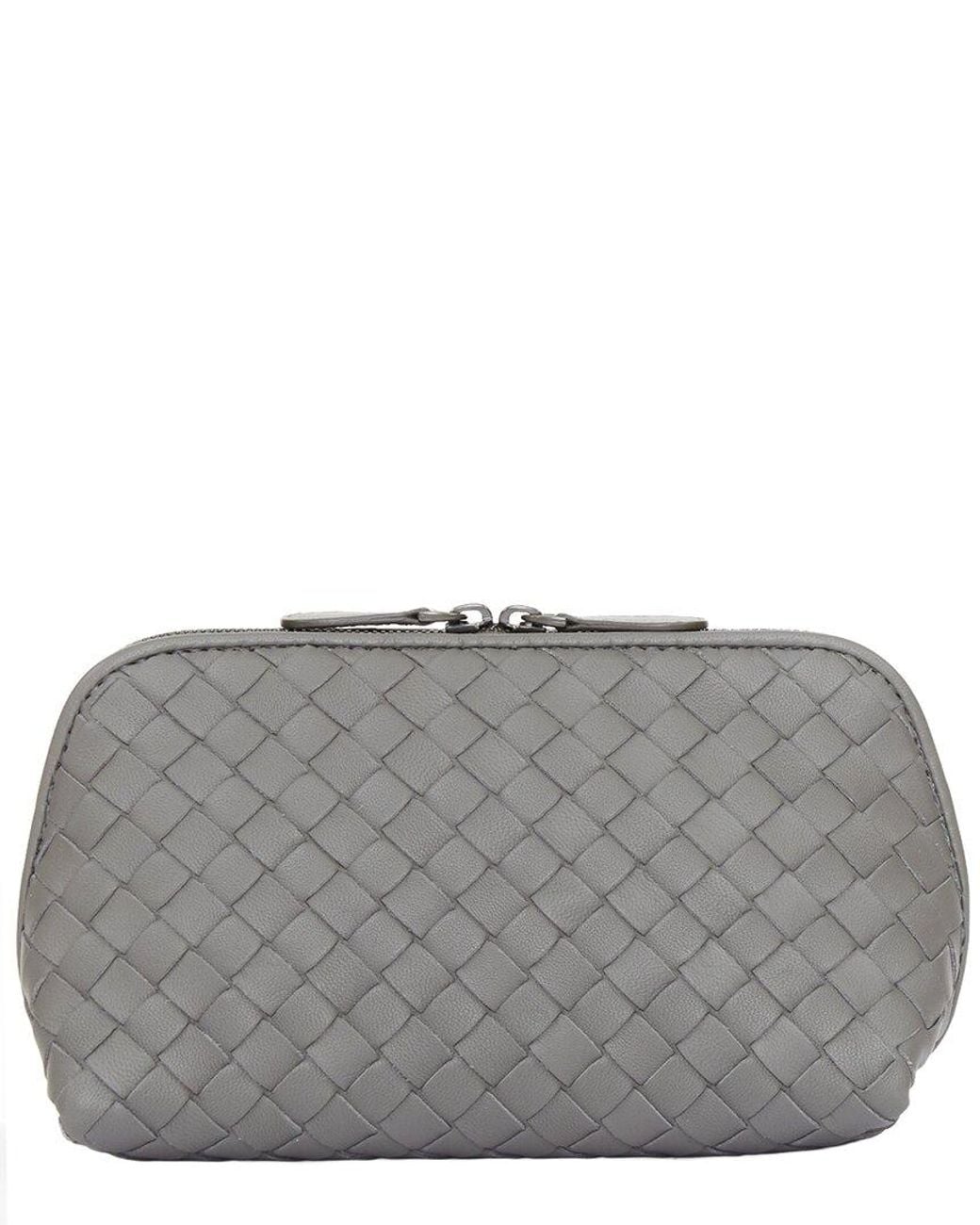 Bottega Veneta Gray Intrecciato Leather Travel Vanity Cosmetic Pouch (Authentic Pre-Loved)