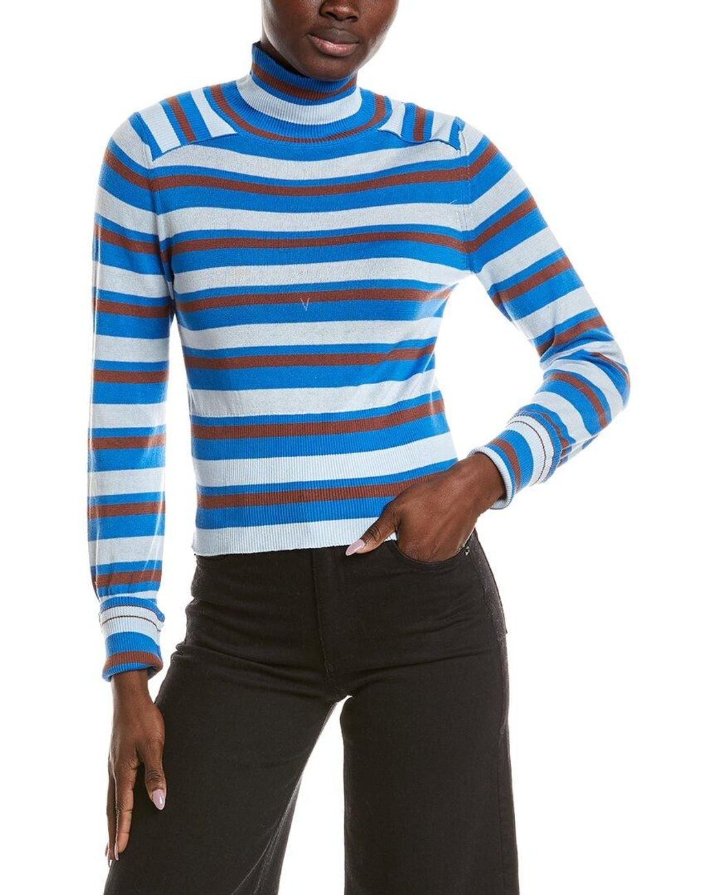 Free People Blue Breeze Striped Turtleneck Top
