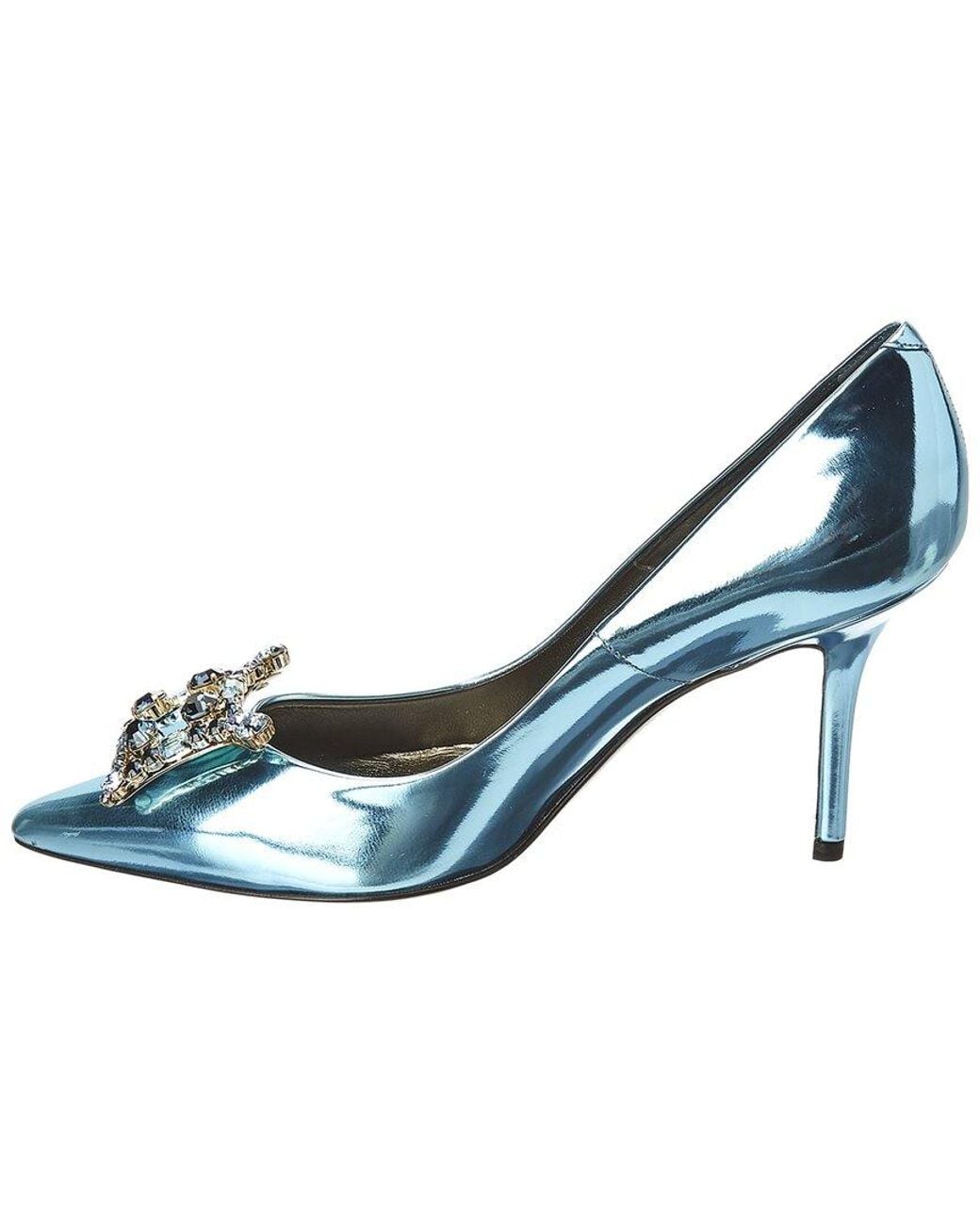 Roger Vivier Blue Embellished Metallic Leather Pump