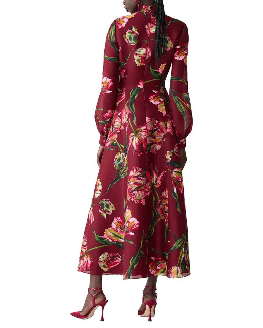 Carolina Herrera Red Mock Neck Silk Midi Dress