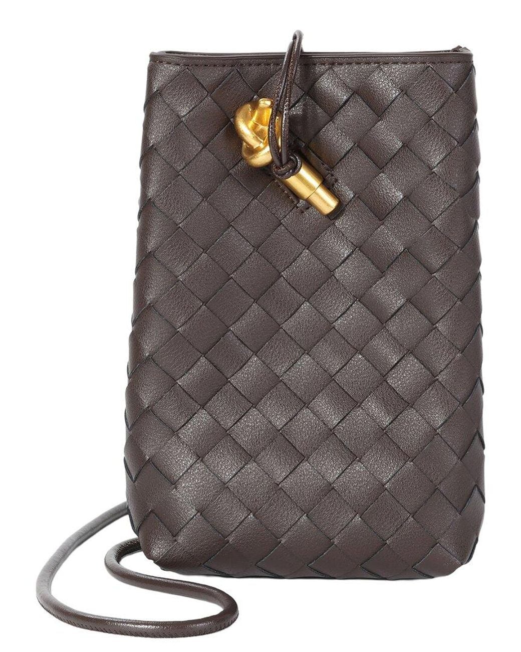 Tiffany & Fred Paris Gray Handwoven Mini Leather Bucket Bag