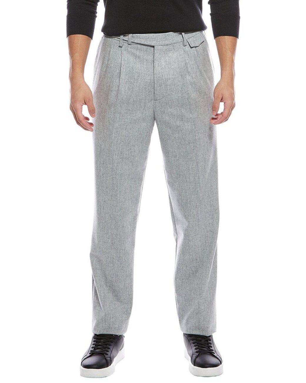 Brunello Cucinelli Gray Pleated Leisure Fit Wool Pant for men