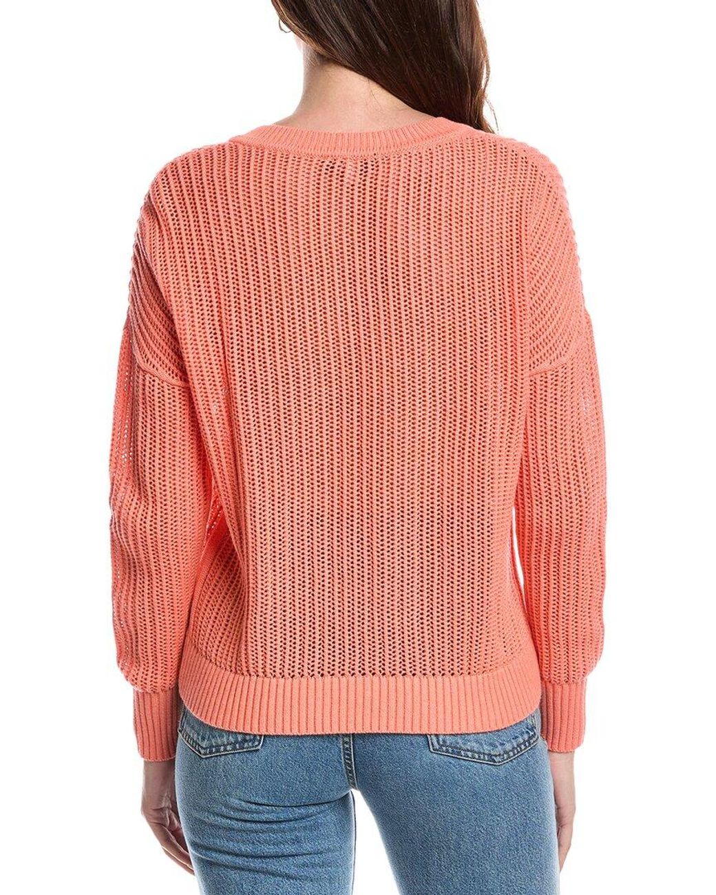 Forte Red Open Stitch V-Neck Sweater