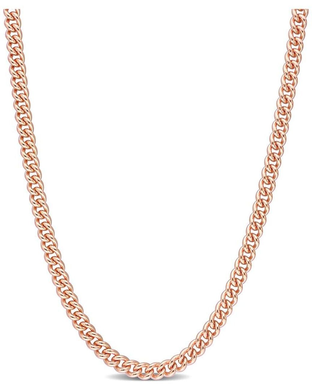 Italian Silver Metallic 18K Rose Over Curb Link Chain Necklace