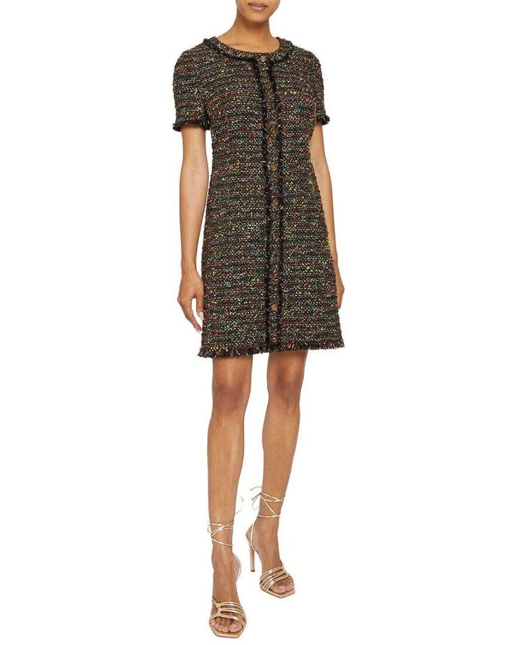 Santorelli Green Shea Wool-Blend Shift Dress