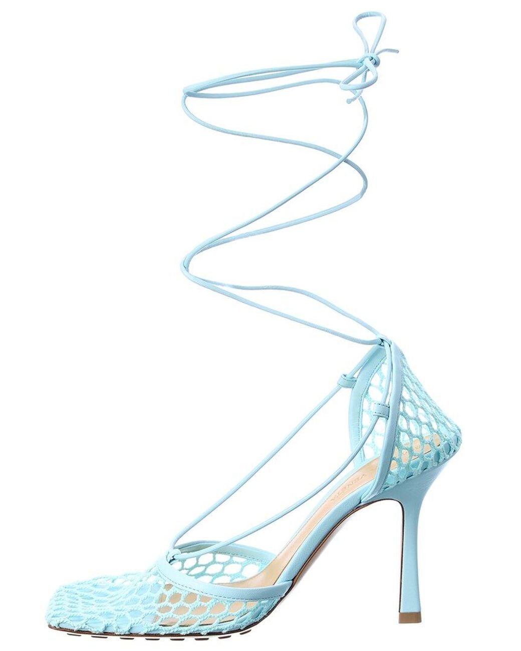 Bottega Veneta Blue Stretch Leather Ankle Wrap Sandal