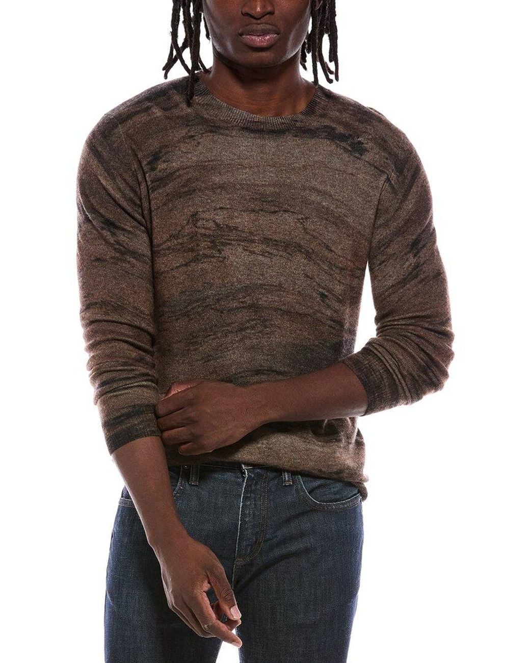 Autumn Cashmere Brown Driftwood Print 100% Cashmere Crewneck Sweater for men