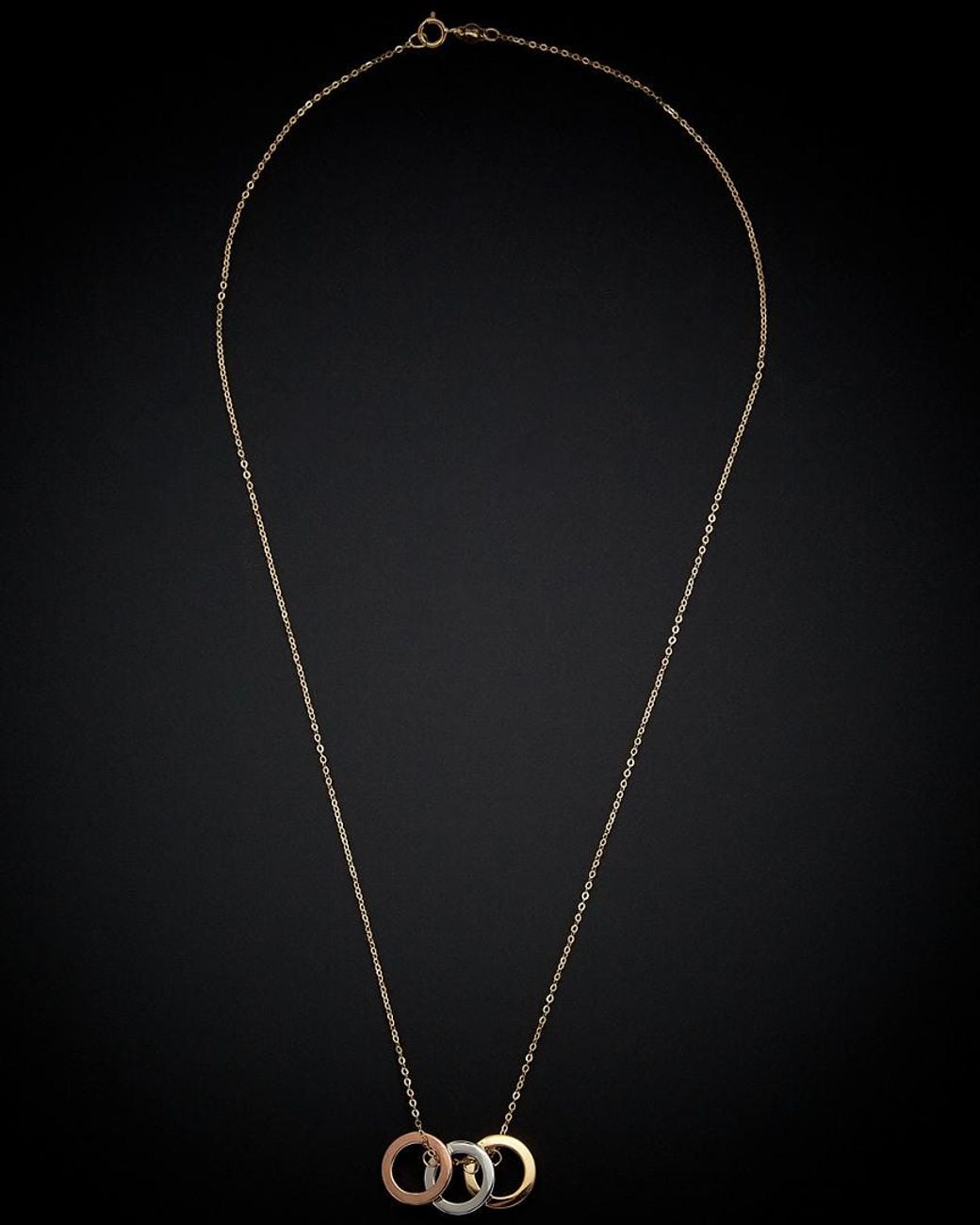 Italian Gold Black 14k Tri-tone Triple Ring Necklace