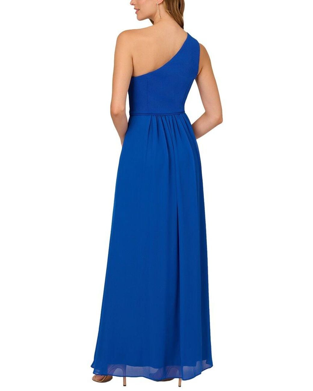 Adrianna Papell Blue One Shoulder Solid Maxi Dress