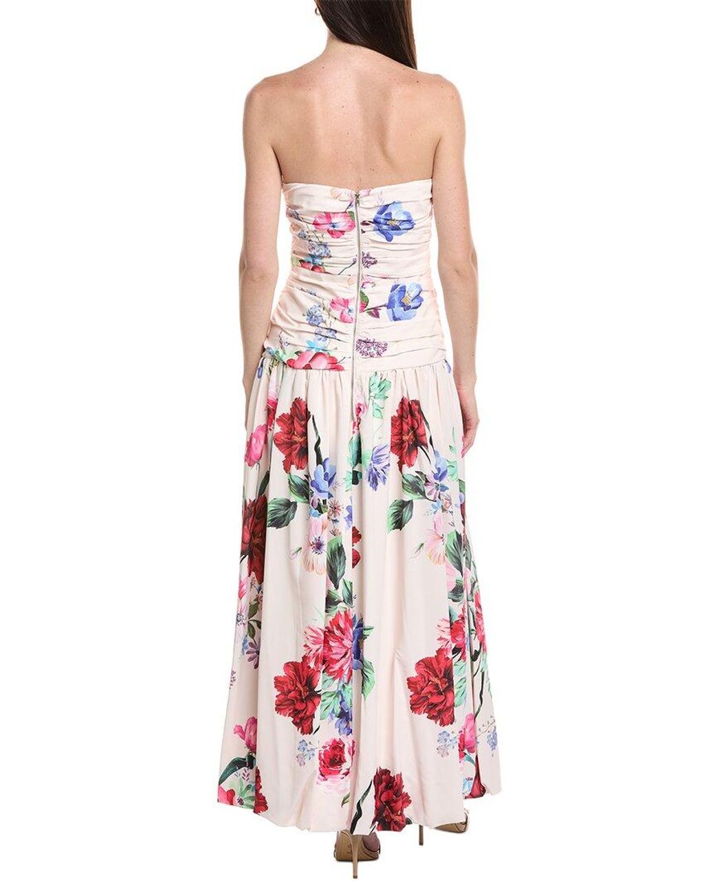 Maison Tara White Printed Draped Midi Dress