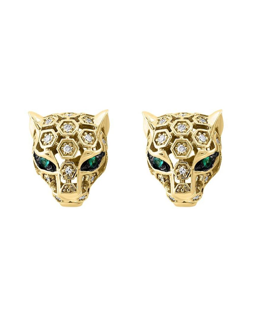 Effy Fine Jewelry Metallic 14K 0.18 Ct. Tw. Diamond & Emerald Earrings