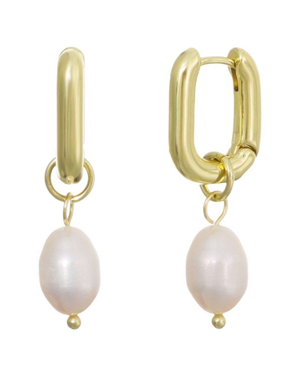 Adornia Metallic 14K Plated Detachable Freshwater Pearl Rectangle Huggie Hoops
