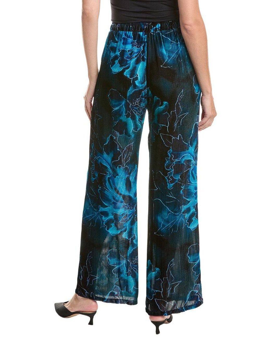 Johnny Was Blue Corduroy Velvet Wide Leg Silk-Blend Pant
