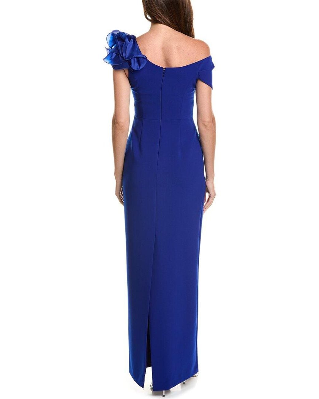Teri Jon Blue Crepe Column Gown