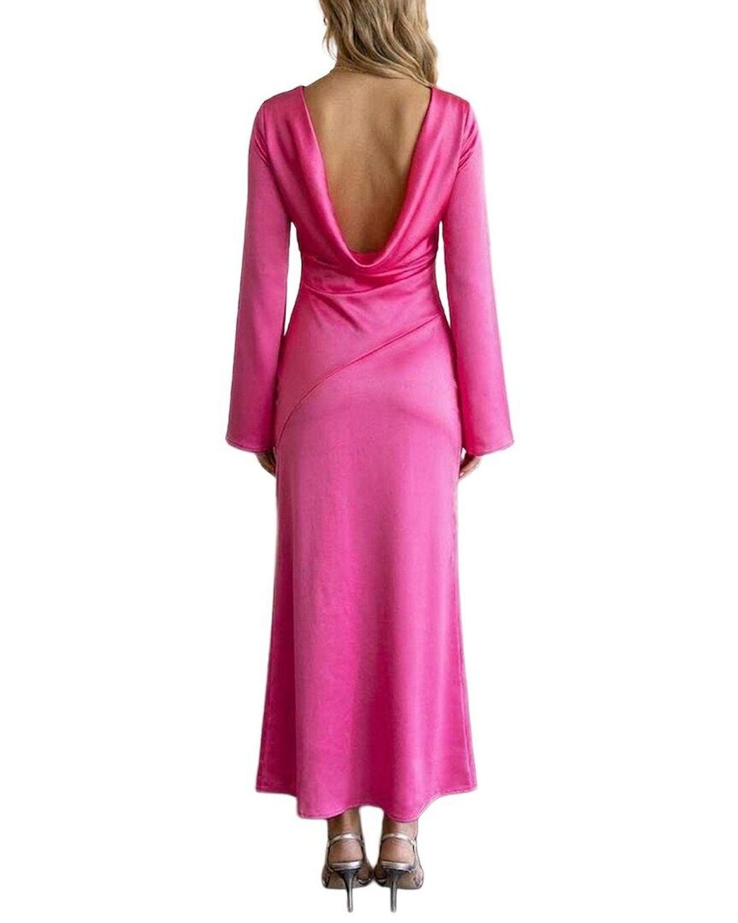 AMINA GLAM Pink Long Sleeve Maxi Dress