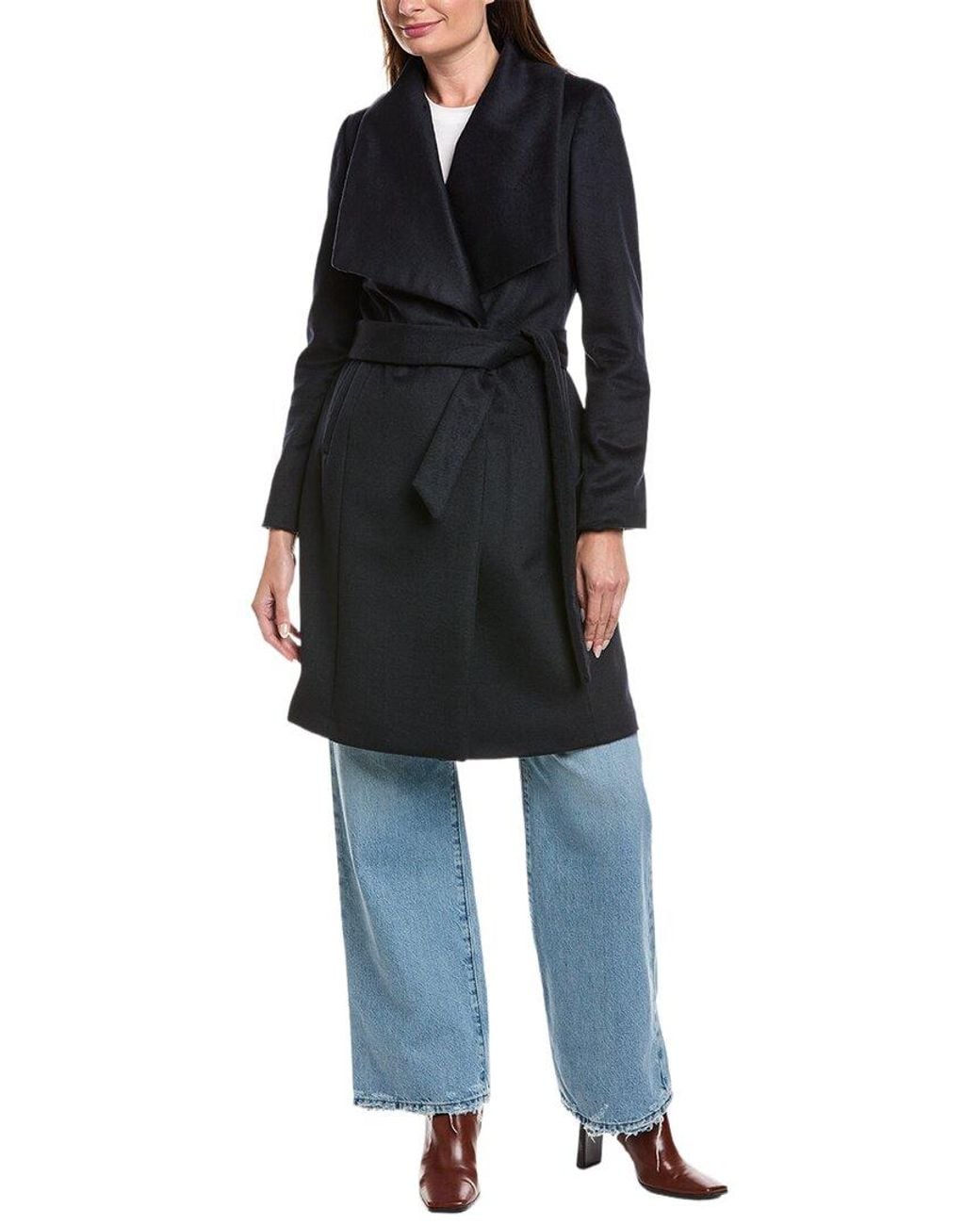 Cole Haan Black Wool-Blend Wrap Coat