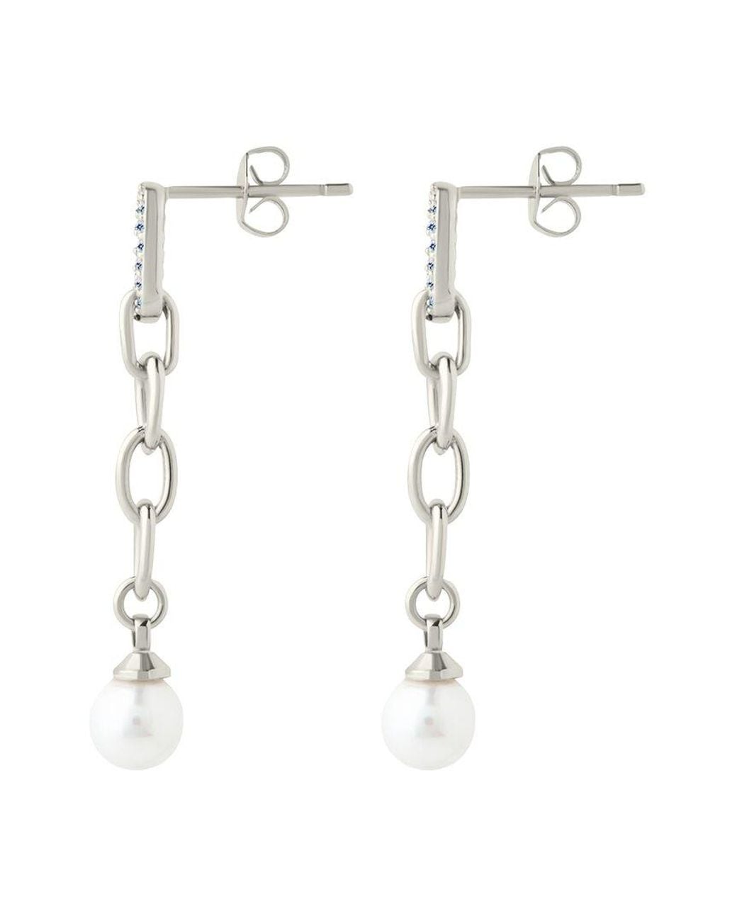 Sterling Forever White Cz Daphne Chain Drop Stud Earrings