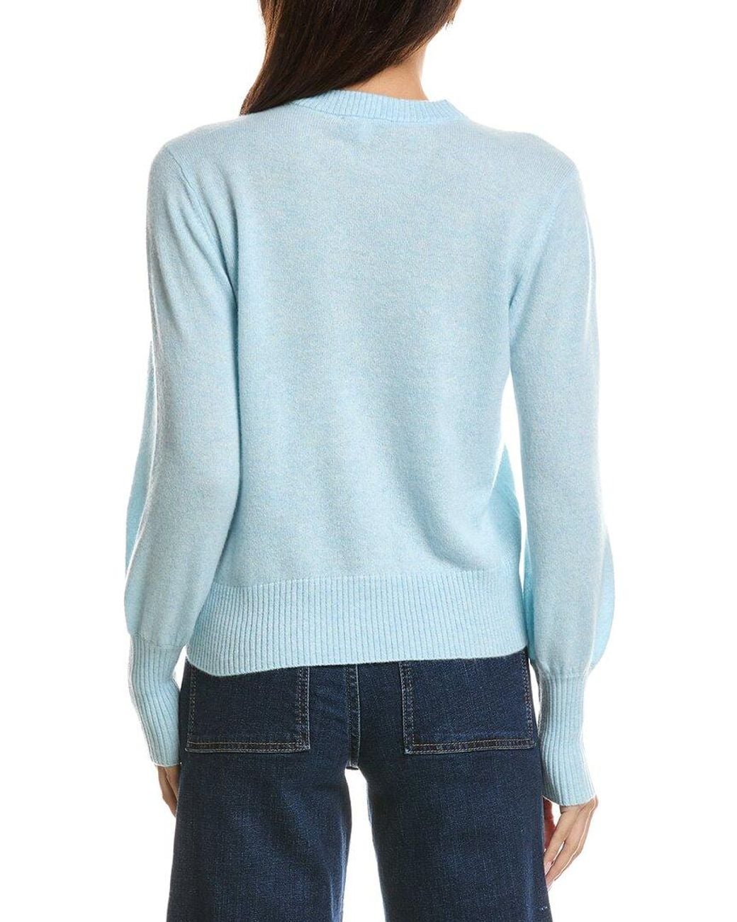 Forte Blue Gathered Shoulder Crewneck 100% Cashmere Sweater