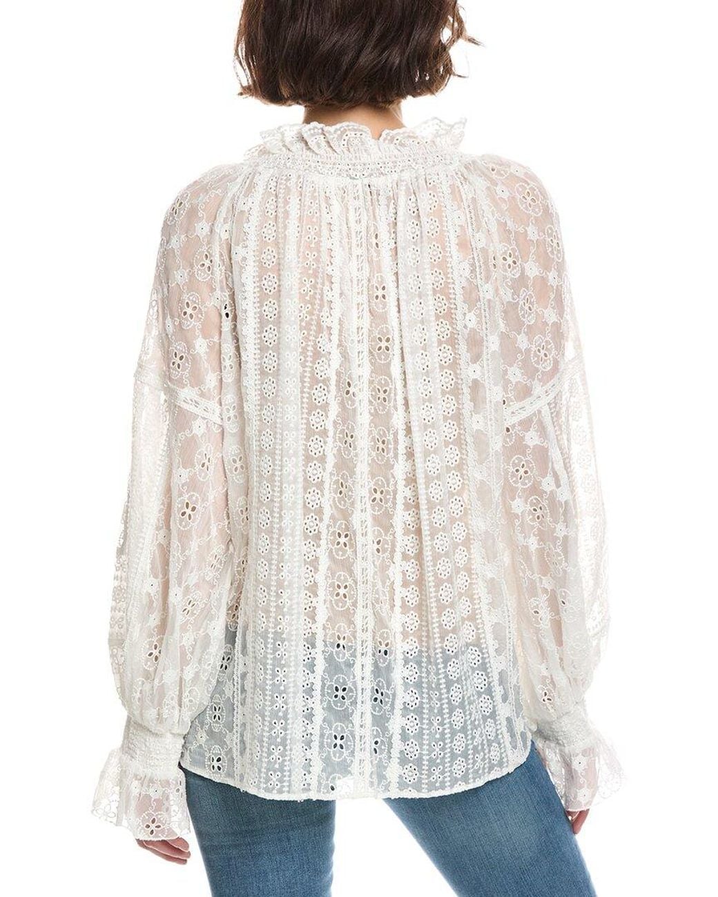 Alice + Olivia White Norah Eyelet Peasant Blouse