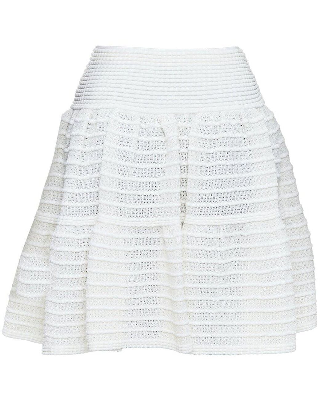 Alaïa White Alaïa Tiered Horizontal Knit Flared Skirt, Size Fr (Authentic Pre-Loved)