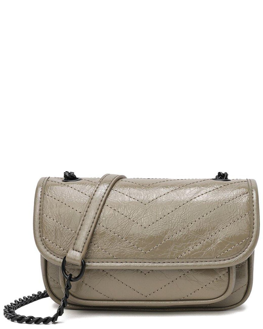 Tiffany & Fred Paris Gray Quilted Cracked Leather Crossbody