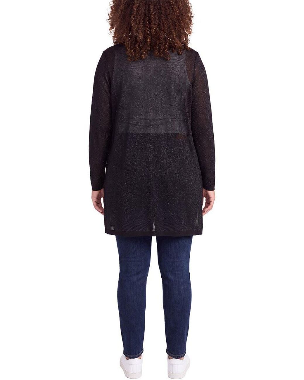 Anne Klein Black Plus Semi Sheer Texture Stitch Cardigan