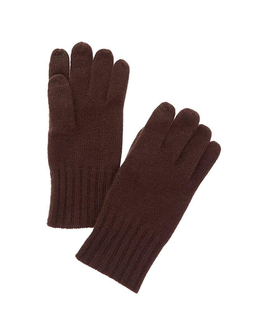 Amicale Cashmere Brown Knit Ribbed Cuff Cashmere Gloves