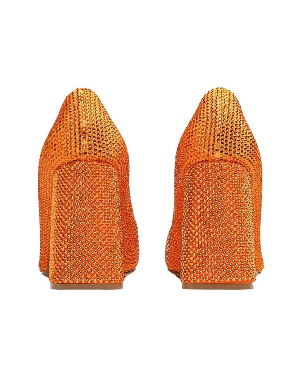 Bottega Veneta Orange Tower Crystal Embellished Leather Pump