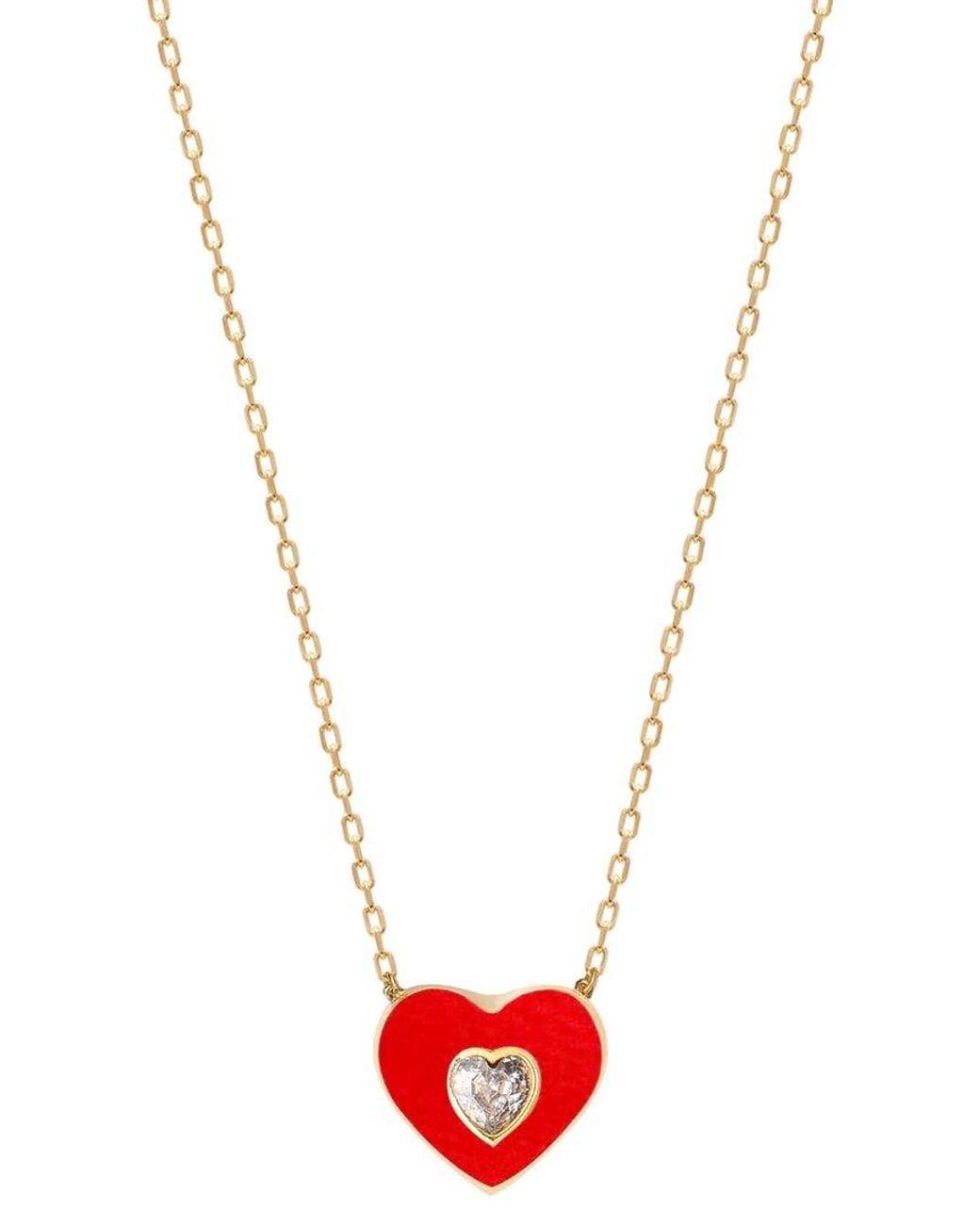 Gabi Rielle White Color Forward 14k Vermeil Crystal & French Enamel Heart Necklace