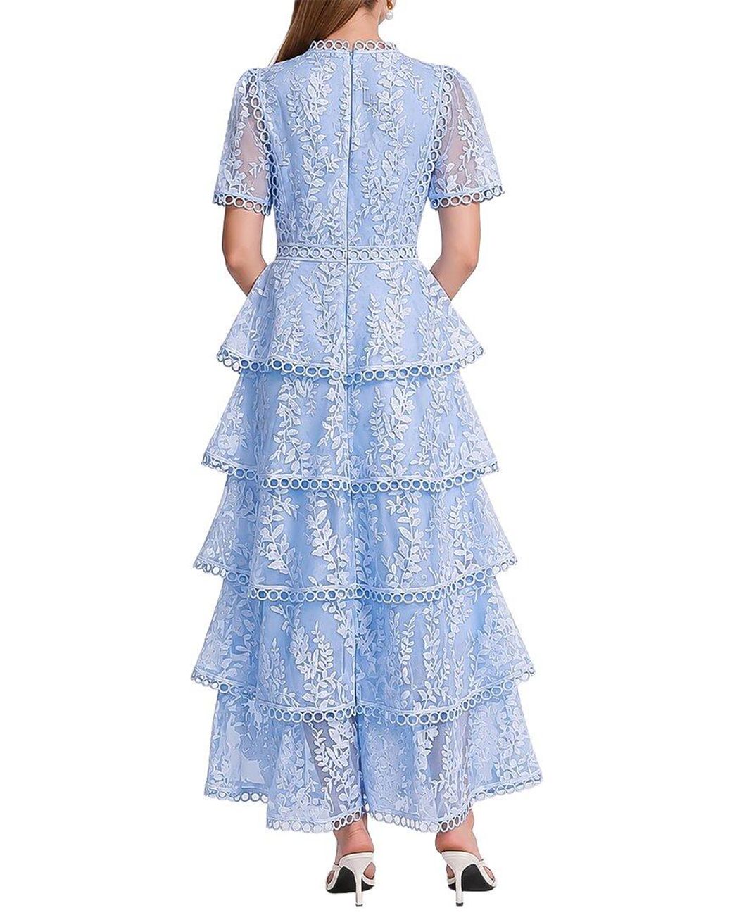 AMINA GLAM Blue Embellished Short Sleeve Maxi Dress
