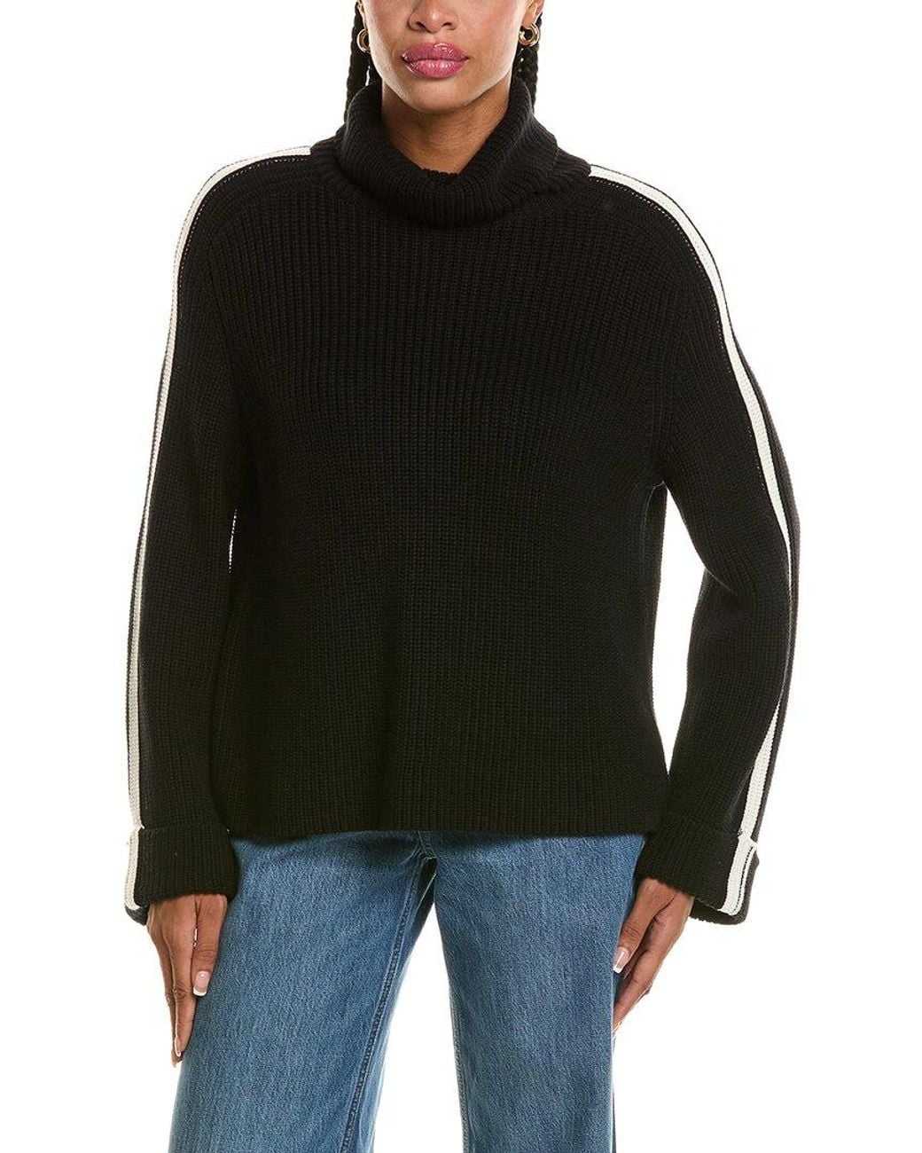 525 America Black Chunky Turtleneck Stripe Pullover