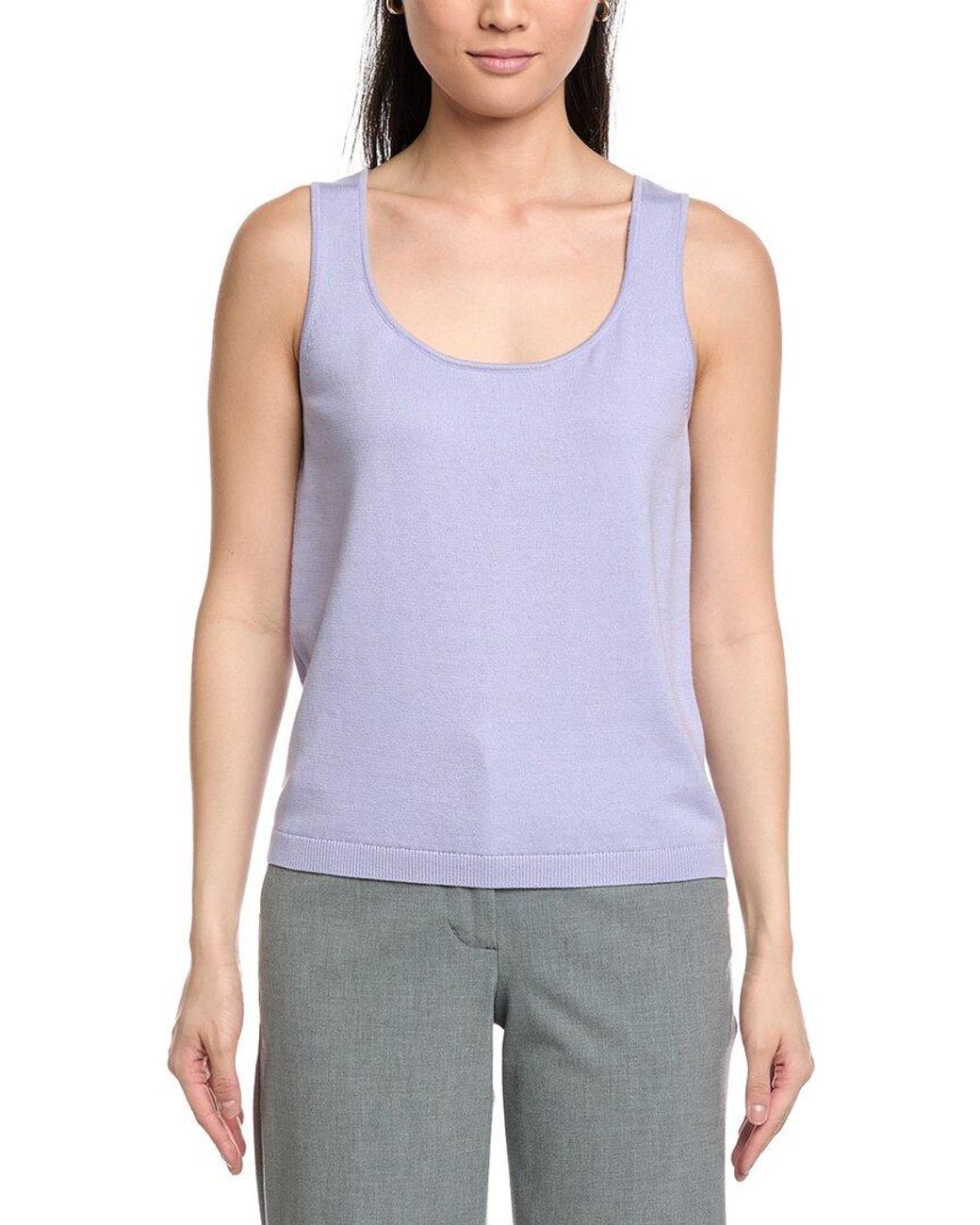 St. John Purple Scoop Neck Cashmere-Blend Tank